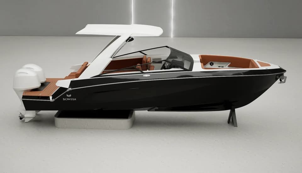 Black Bowfin boat in a studio setting