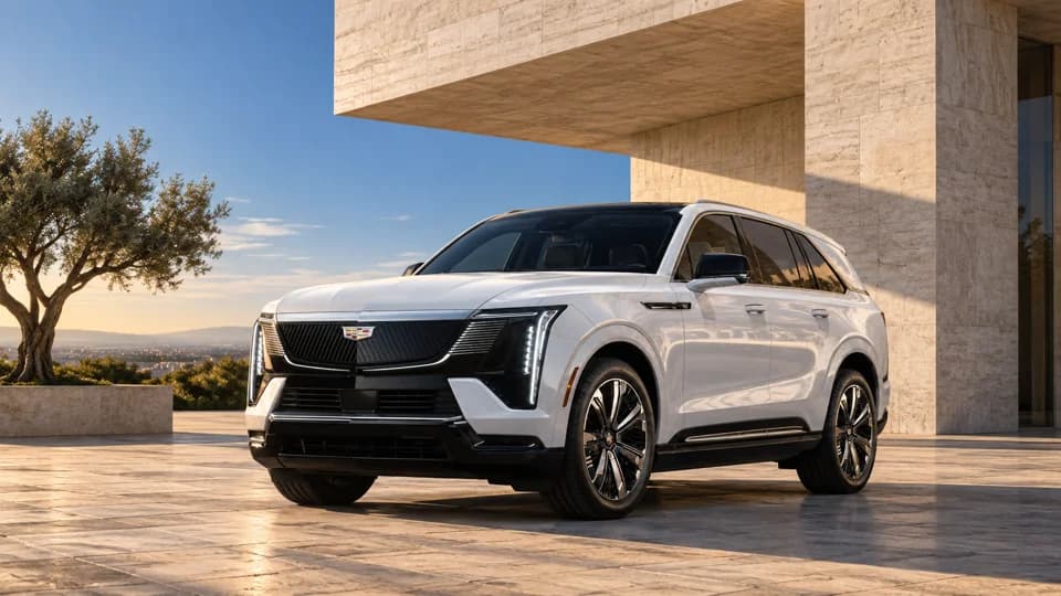 White Cadillac in warm architectural light