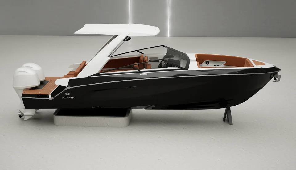 Black Bowfin boat in a studio setting