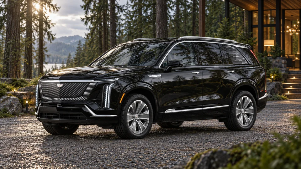 Black Cadillac surrounded by forest